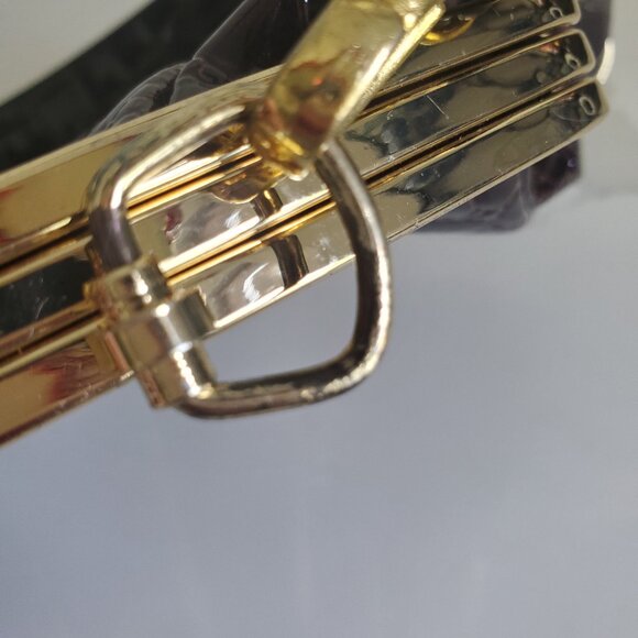 Vintage Brown Croc Evening Bag Clutch Bejewelled Clasp Optional Long Strap - Picture 7 of 12